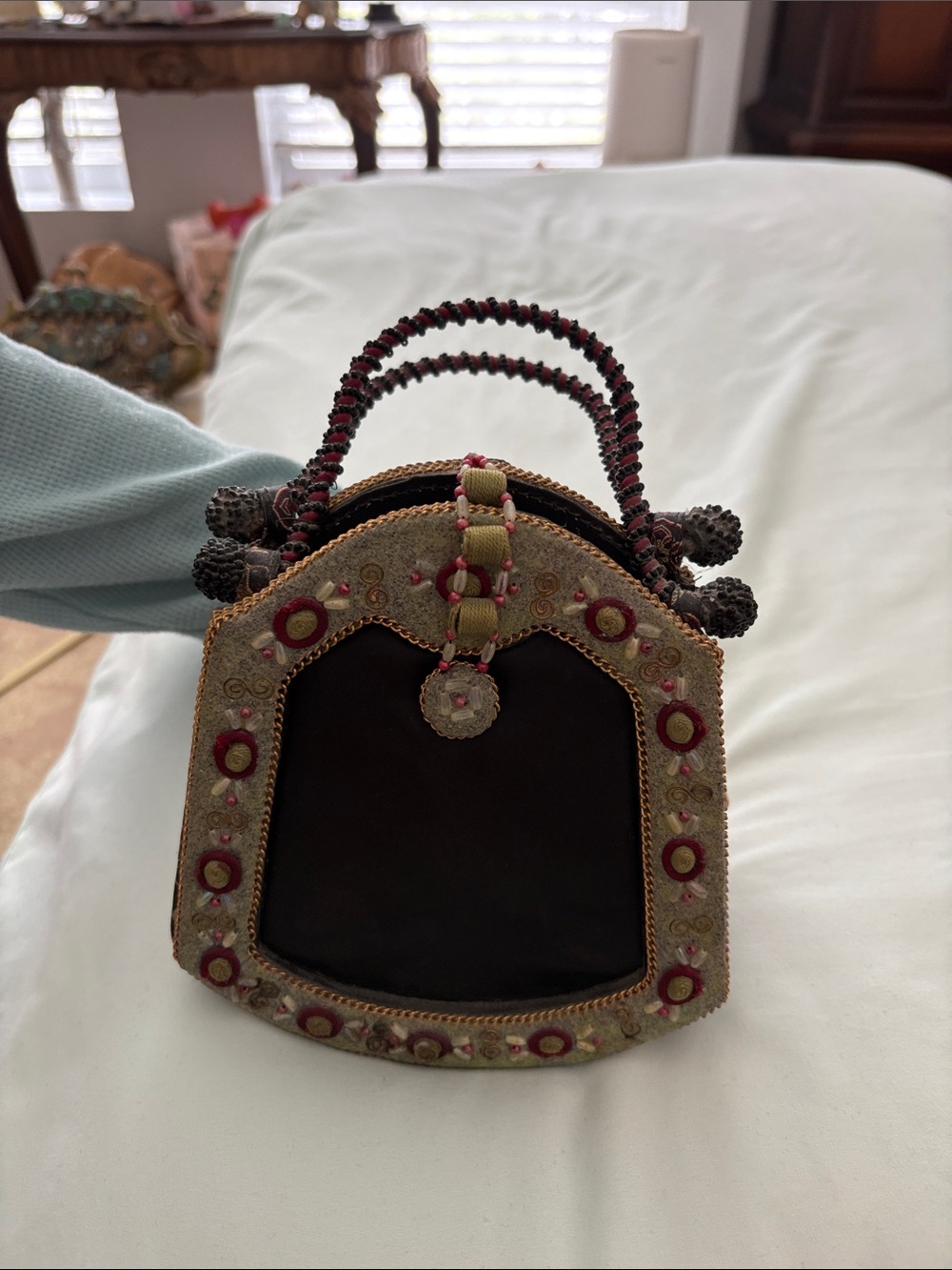 Mary Frances Embroidered Vintage-Style Brown & Olive Handbag